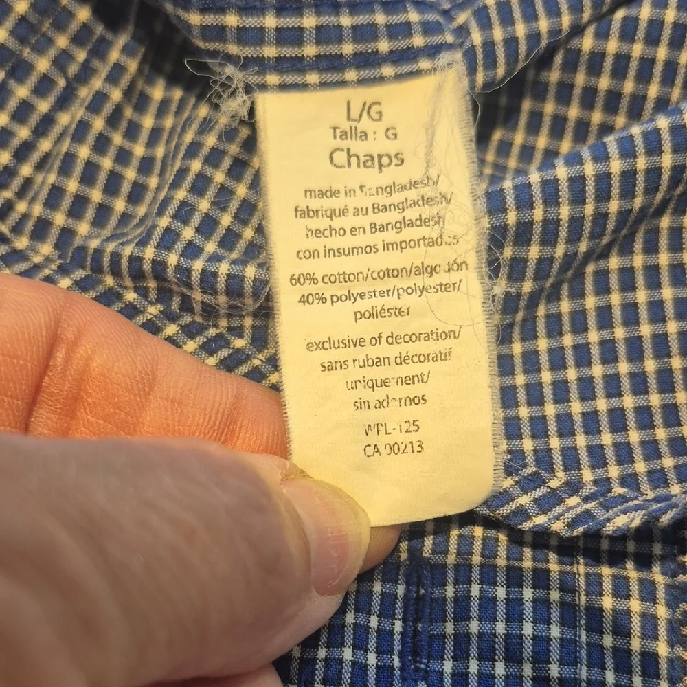 Chaps Navy and White Plaid Men's Shirt - Picture 8 of 13